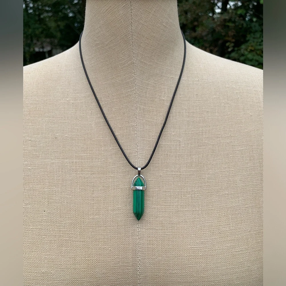 Handmade Malachite Stone Dagger Amulet Necklace - Picture 7 of 11